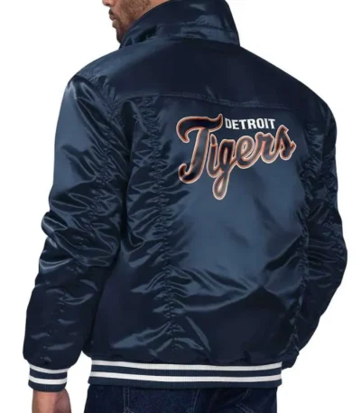 Detroit Tigers Navy Silver Tab Trucker Satin Jacket