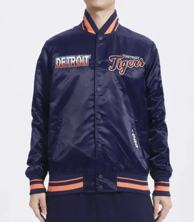 Detroit Tigers Turn It Up M Classic Rib Navy Satin Jacket