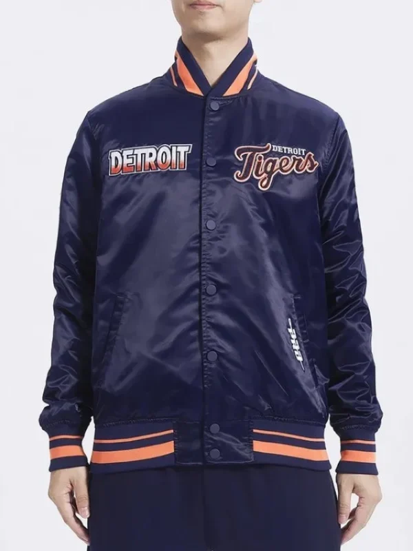 Detroit Tigers Turn It Up M Classic Rib Navy Satin Jacket