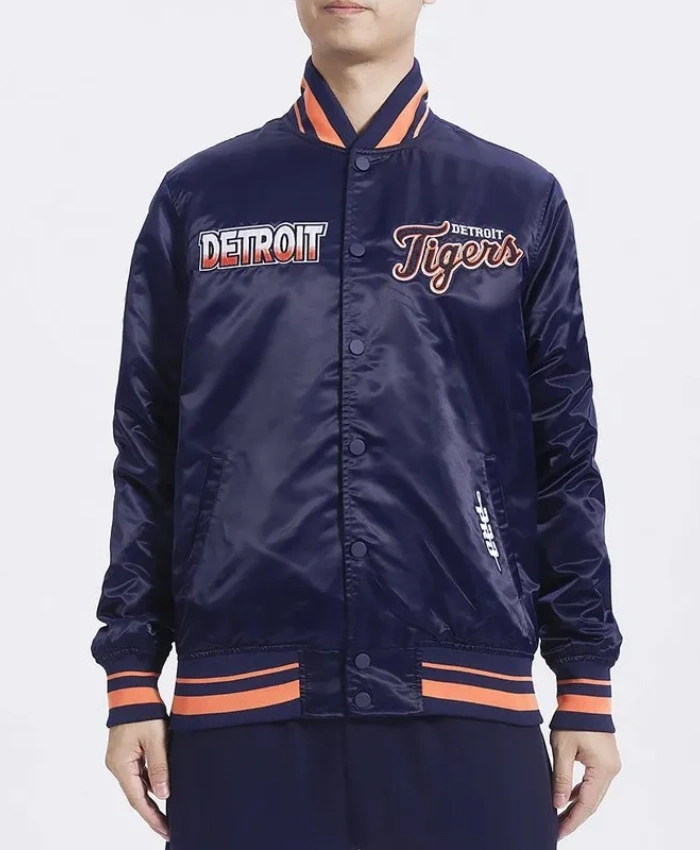Detroit Tigers Turn It Up M Classic Rib Navy Satin Jacket Detroit Tigers Turn It Up M Classic Rib Navy Satin Jacket
