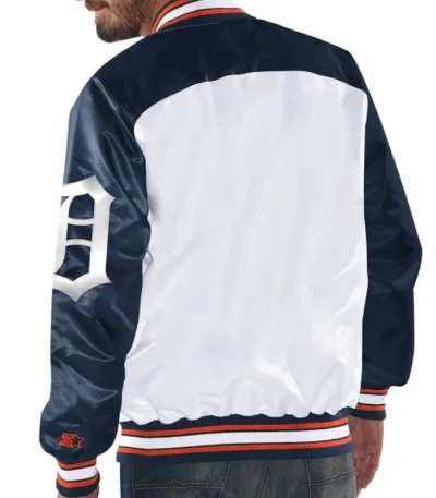 Detroit Tigers White and Navy Varsity Satin Jacket