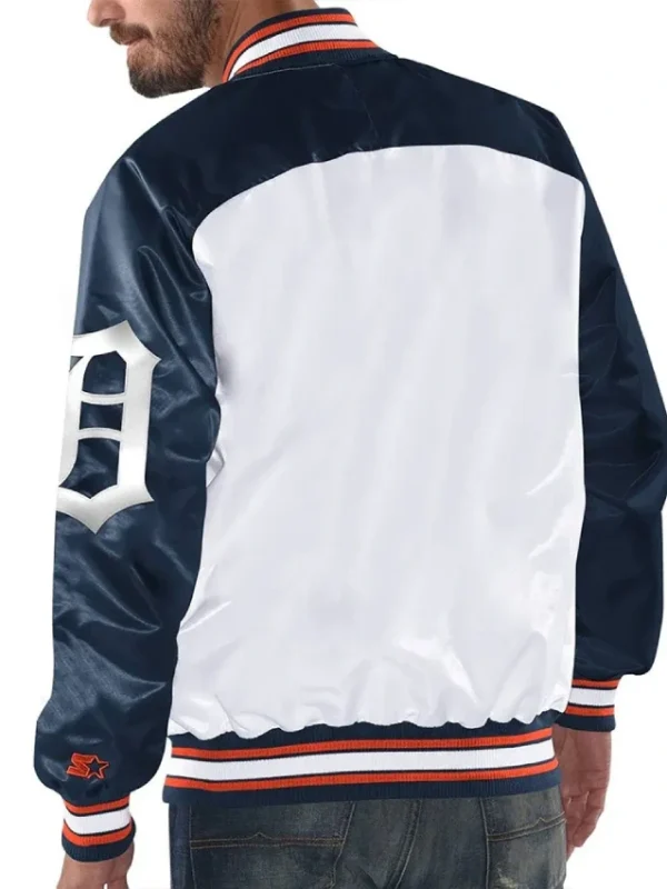 Detroit Tigers White and Navy Varsity Satin Jacket