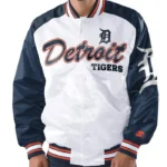 Detroit Tigers White and Navy Varsity Satin Jacket