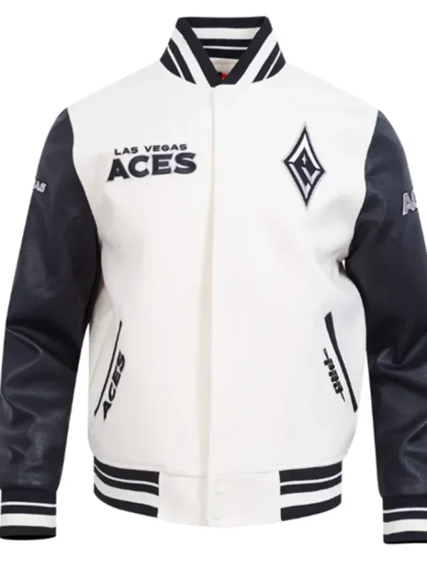 Eggshell/Black Retro Las Vegas Aces Classics Rib Varsity Jacket