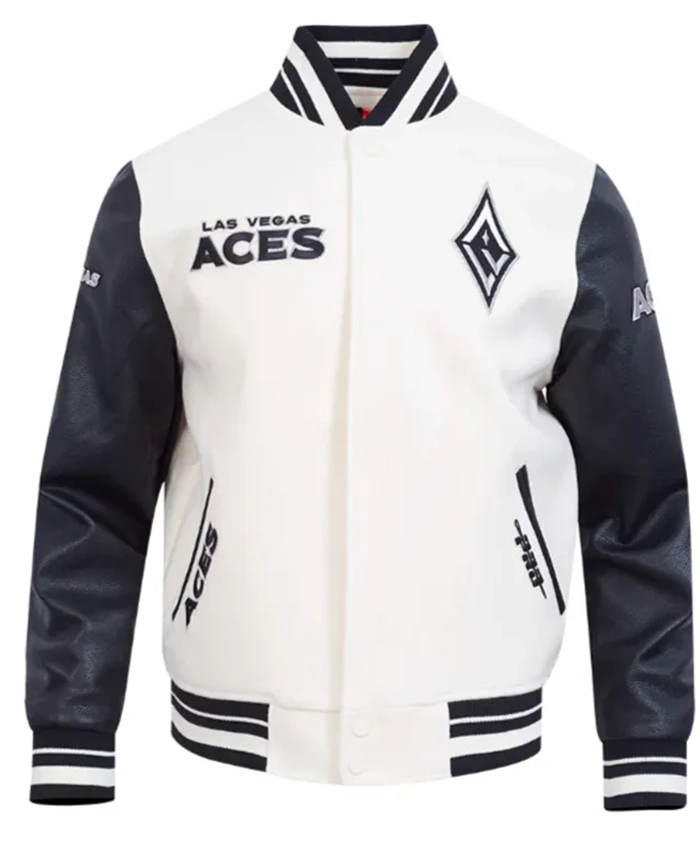 Eggshell/Black Retro Las Vegas Aces Classics Rib Varsity Jacket Eggshell/Black Retro Las Vegas Aces Classics Rib Varsity Jacket