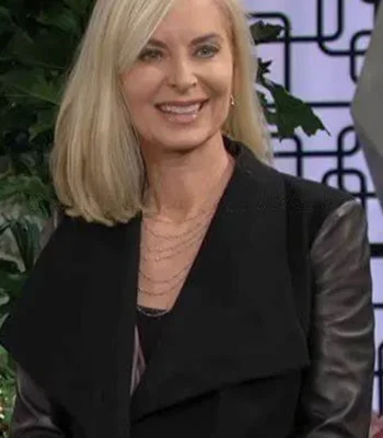Eileen Davidson The Young and The Restless Black Leather Sleeve Jacket