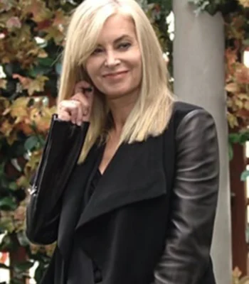 Eileen Davidson The Young and The Restless Black Leather Sleeve Jacket