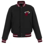 Embroidered Miami Heat Logo Black Varsity Wool Jacket