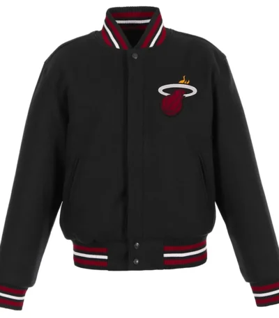 Embroidered Miami Heat Logo Black Varsity Wool Jacket