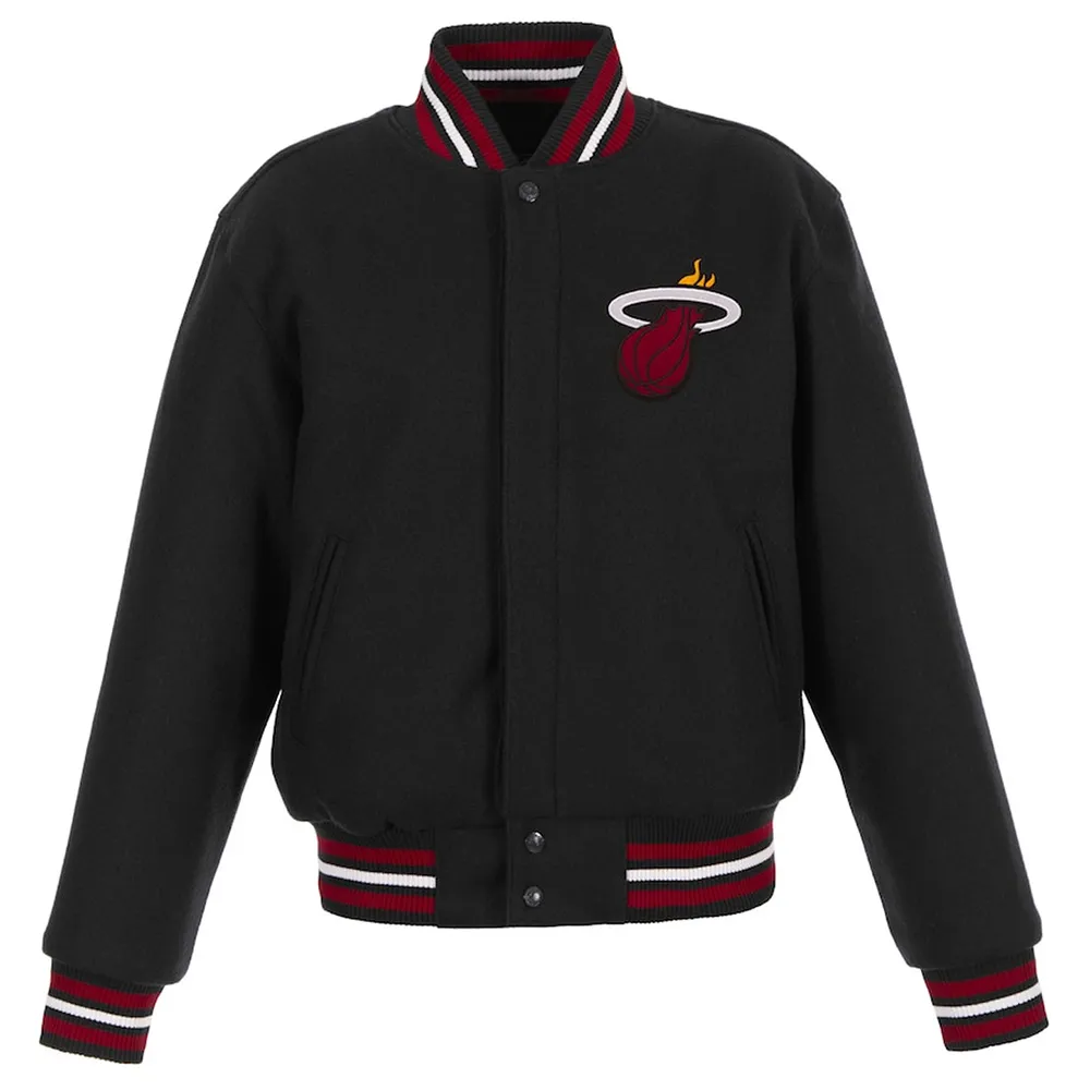 Embroidered Miami Heat Logo Black Varsity Wool Jacket Embroidered Miami Heat Logo Black Varsity Wool Jacket