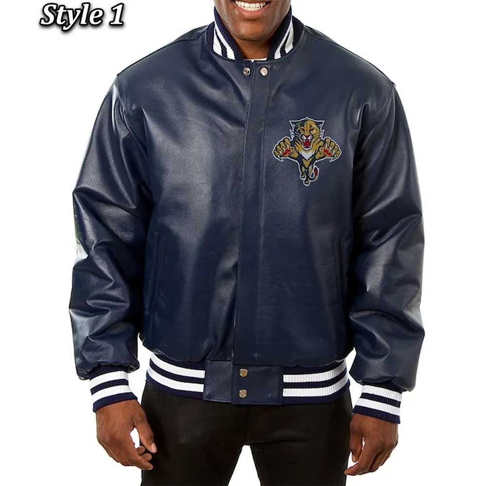 Florida Panthers Varsity Navy Leather Jacket Florida Panthers Varsity Navy Leather Jacket
