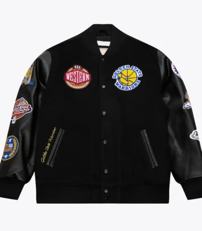 Golden State Warriors Black Out Vintage Logo Varsity Jacket