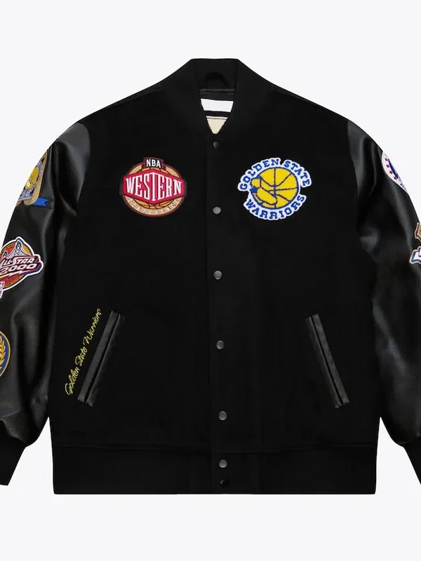 Golden State Warriors Black Out Vintage Logo Varsity Jacket
