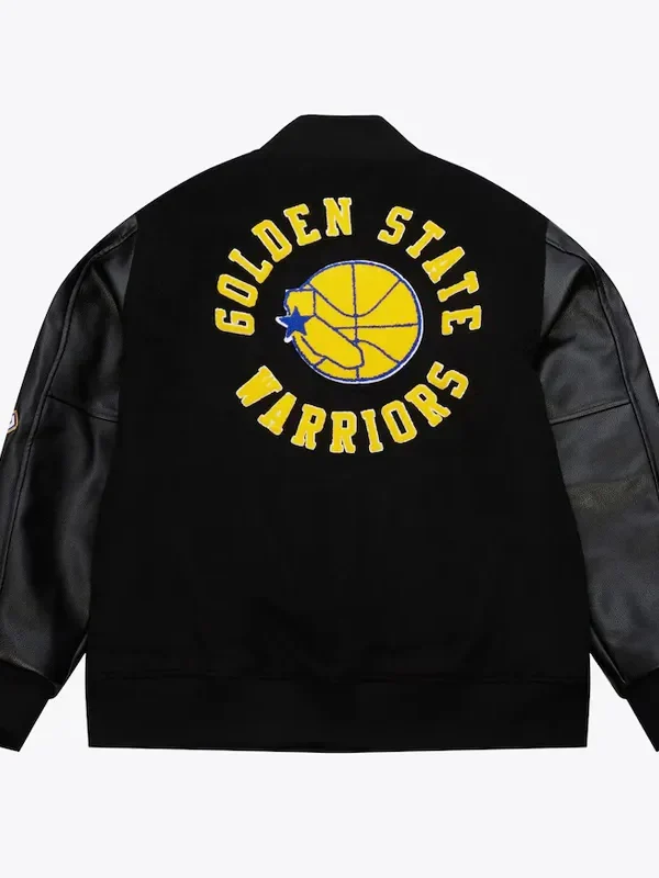 Golden State Warriors Black Out Vintage Logo Varsity Jacket