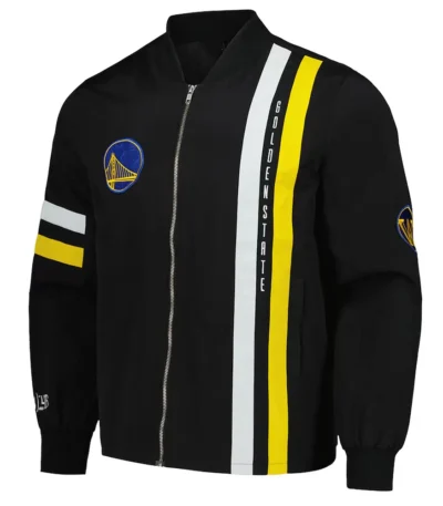 Golden State Warriors Black Stitch Applique Bomber Jacket