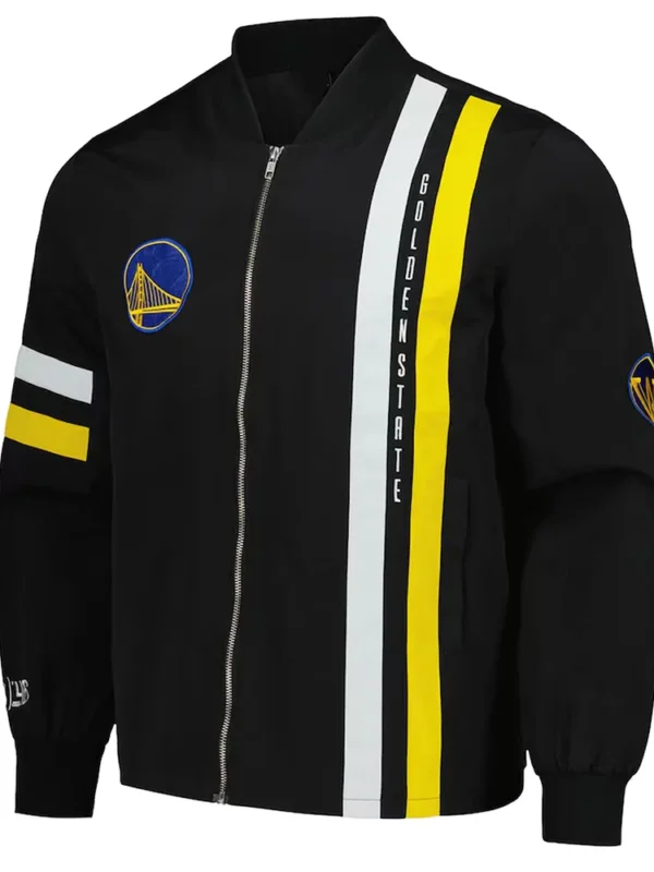 Golden State Warriors Black Stitch Applique Bomber Jacket