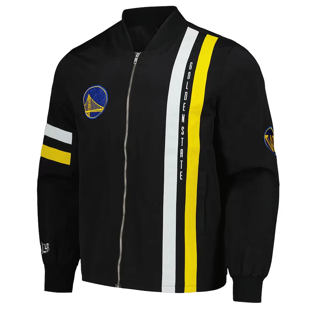 Golden State Warriors Black Stitch Applique Bomber Jacket Golden State Warriors Black Stitch Applique Bomber Jacket