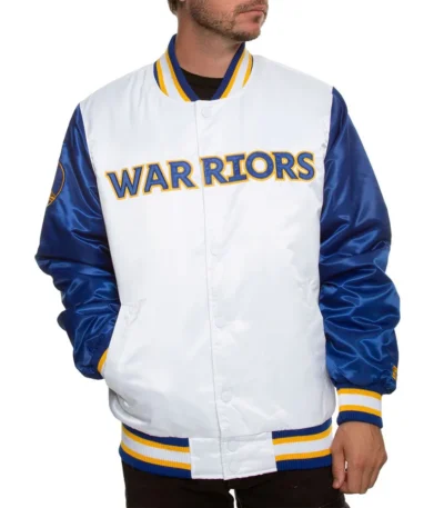 Golden State Warriors Blue and White Varsity Satin Jacket