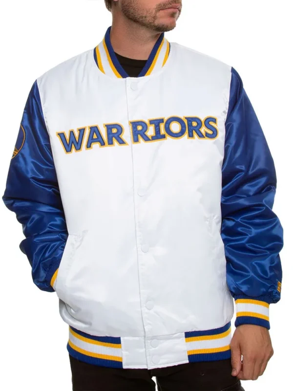 Golden State Warriors Blue and White Varsity Satin Jacket