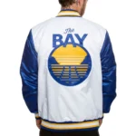 Golden State Warriors Blue and White Varsity Satin Jacket