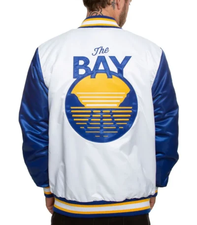 Golden State Warriors Blue and White Varsity Satin Jacket