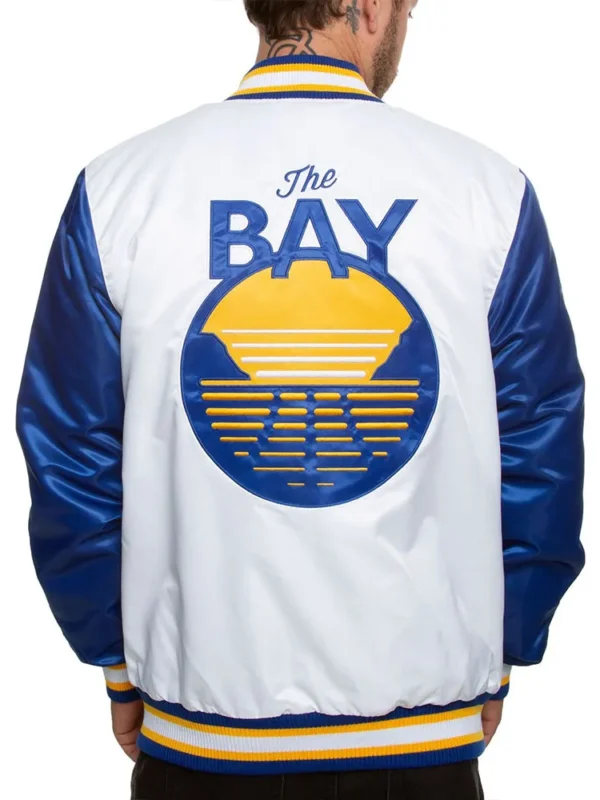 Golden State Warriors Blue and White Varsity Satin Jacket