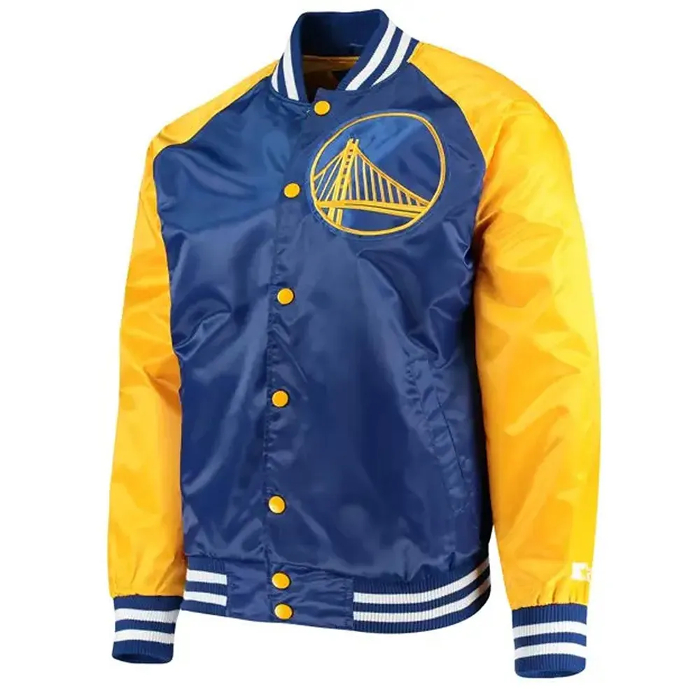 Golden State Warriors Blue and Yellow Varsity Satin Jacket Golden State Warriors Blue and Yellow Varsity Satin Jacket