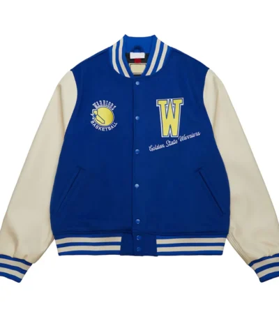 Golden State Warriors Classics Royal and Off White Varsity Jacket