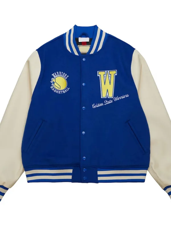 Golden State Warriors Classics Royal and Off White Varsity Jacket