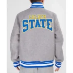 Golden State Warriors Crest Emblem Heather Grey Varsity Wool Jacket