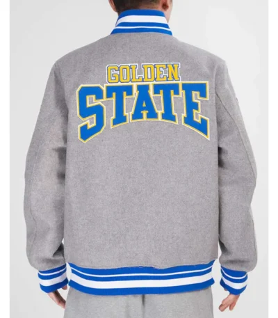 Golden State Warriors Crest Emblem Heather Grey Varsity Wool Jacket
