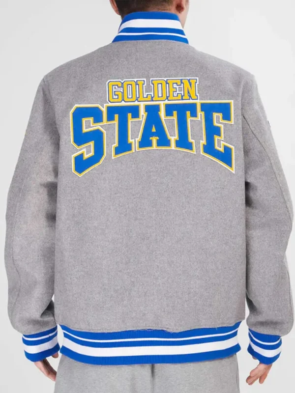 Golden State Warriors Crest Emblem Heather Grey Varsity Wool Jacket