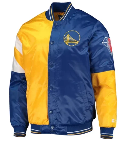 Golden State Warriors Leader Satin Gold-Royal Color Block Jacket