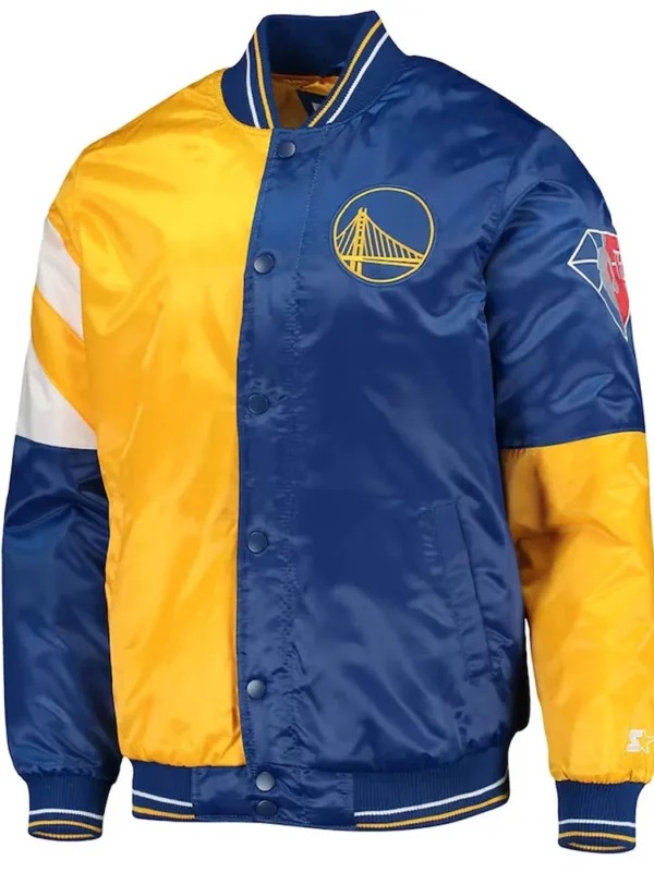 Golden State Warriors Leader Satin Gold-Royal Color Block Jacket