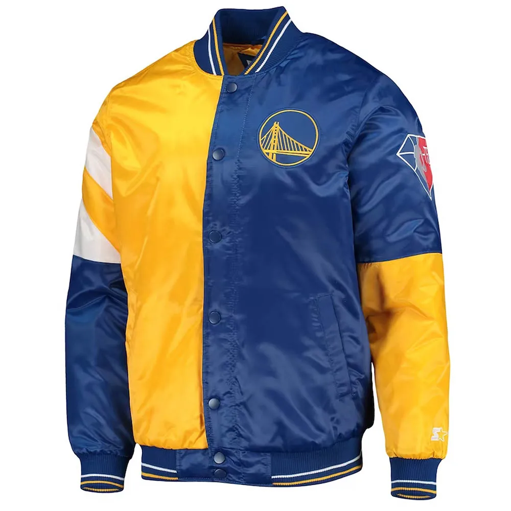 Golden State Warriors Leader Satin Gold-Royal Color Block Jacket Golden State Warriors Leader Satin Gold-Royal Color Block Jacket