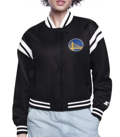 Golden State Warriors Printed Logo Varsity Satin Jacket