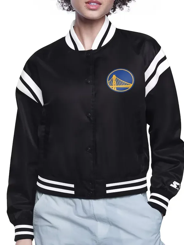 Golden State Warriors Printed Logo Varsity Satin Jacket