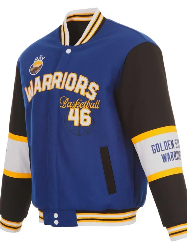 Golden State Warriors Royal and Black Varsity Wool Jacket