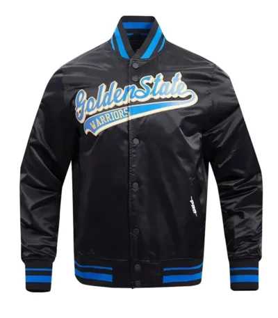 Golden State Warriors Script Tail Black Satin Jacket