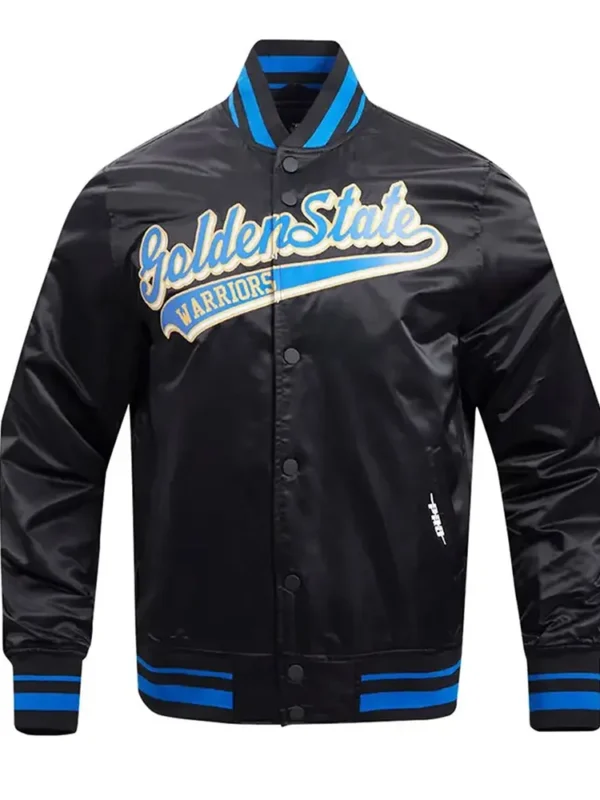 Golden State Warriors Script Tail Black Satin Jacket
