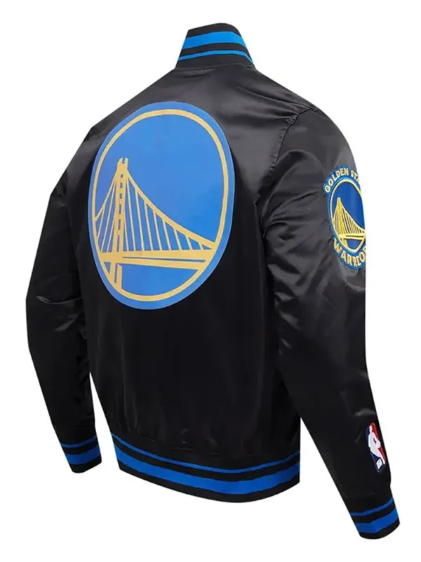 Golden State Warriors Script Tail Black Satin Jacket