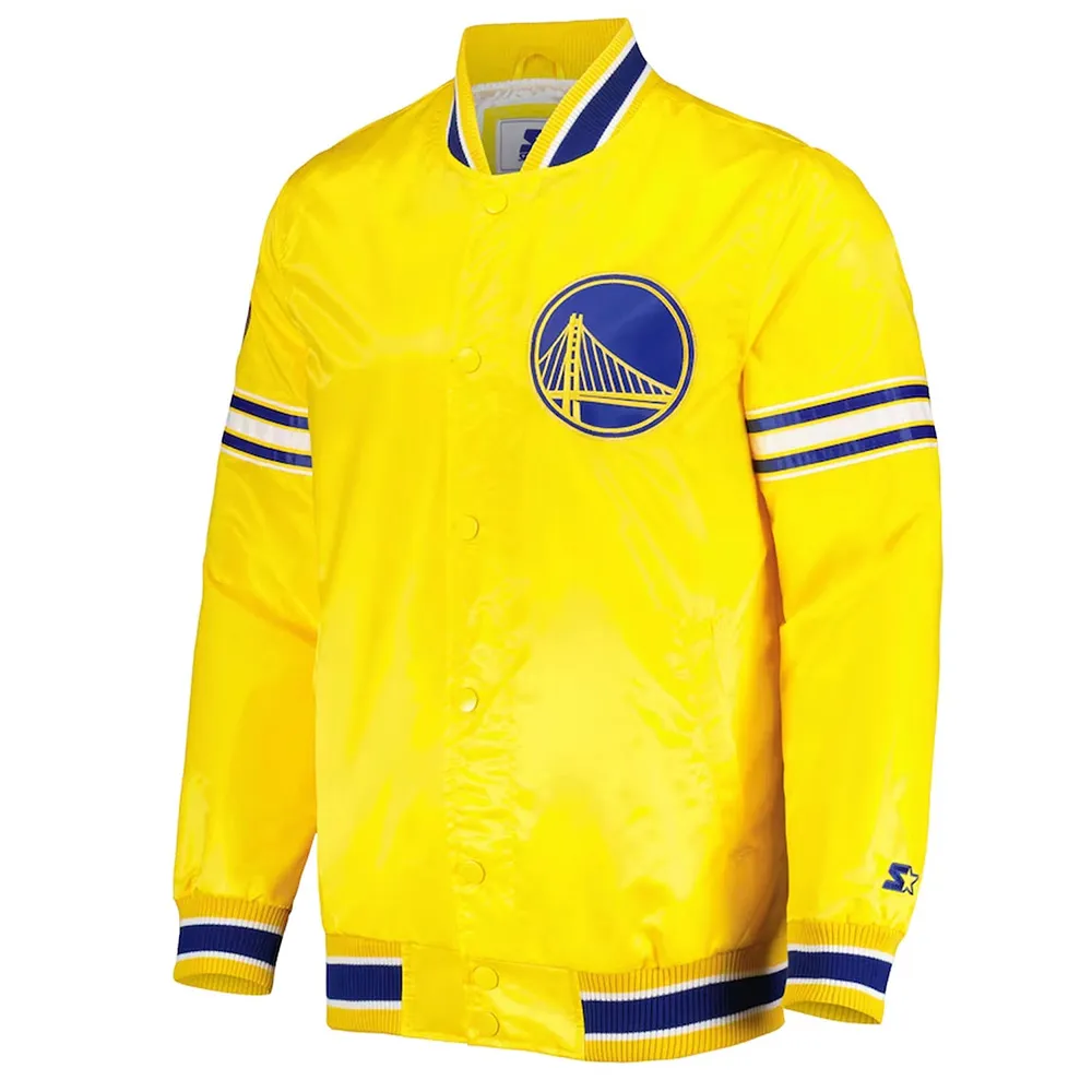 Golden State Warriors Slider Varsity Yellow Satin Jacket Golden State Warriors Slider Varsity Yellow Satin Jacket