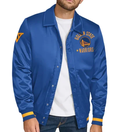 Golden State Warriors Stitch Applique Royal Satin Jacket