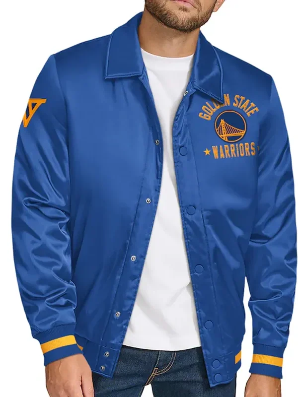 Golden State Warriors Stitch Applique Royal Satin Jacket