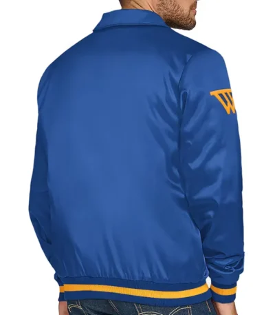Golden State Warriors Stitch Applique Royal Satin Jacket