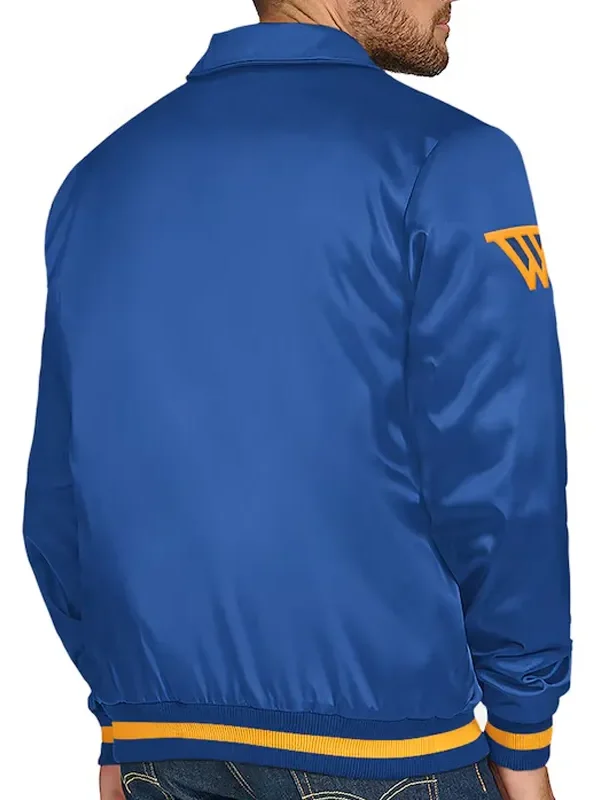 Golden State Warriors Stitch Applique Royal Satin Jacket