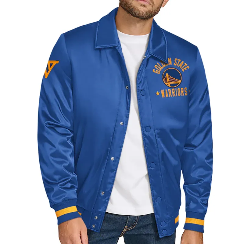 Golden State Warriors Stitch Applique Royal Satin Jacket Golden State Warriors Stitch Applique Royal Satin Jacket
