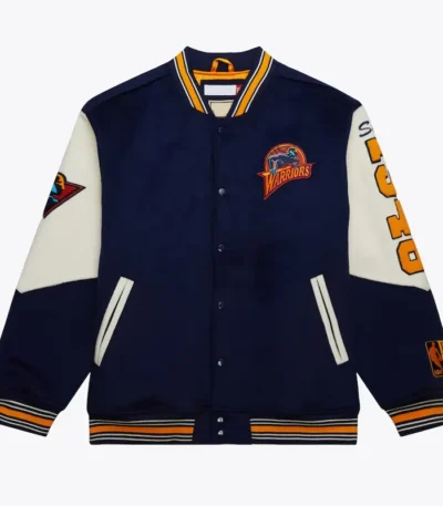 Golden State Warriors Team History Navy Vintage Logo Varsity Jacket