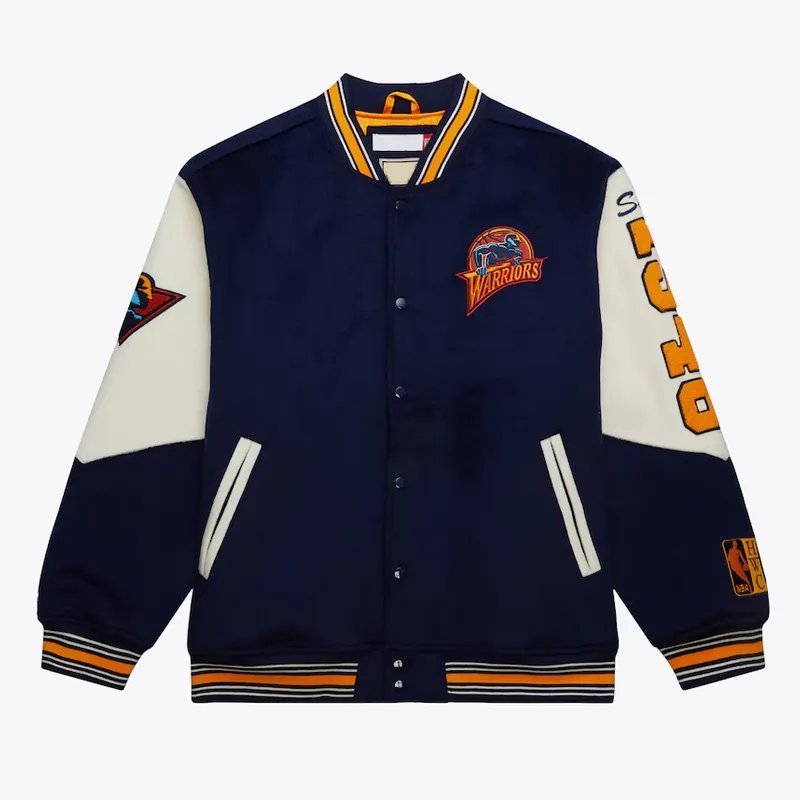 Golden State Warriors Team History Navy Vintage Logo Varsity Jacket Golden State Warriors Team History Navy Vintage Logo Varsity Jacket