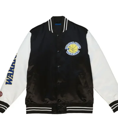 Golden State Warriors Team Origins Varsity Black-White Satin Jacket